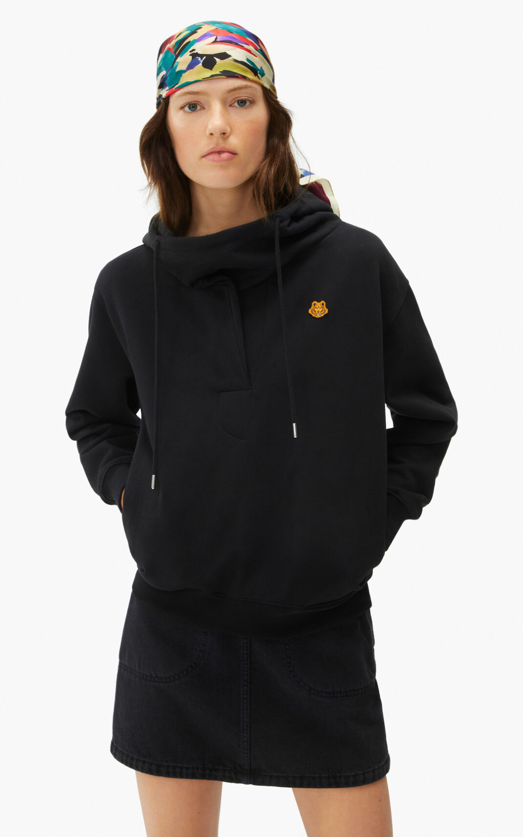 Moletom Kenzo Hooded cowl neck Feminino - Pretas | 598ZKQGWU